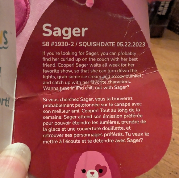 Squishmallow 8" Sager the Pink Dog - 2024 Valentine Squad - NWT Heart Eye - Picture 5 of 10